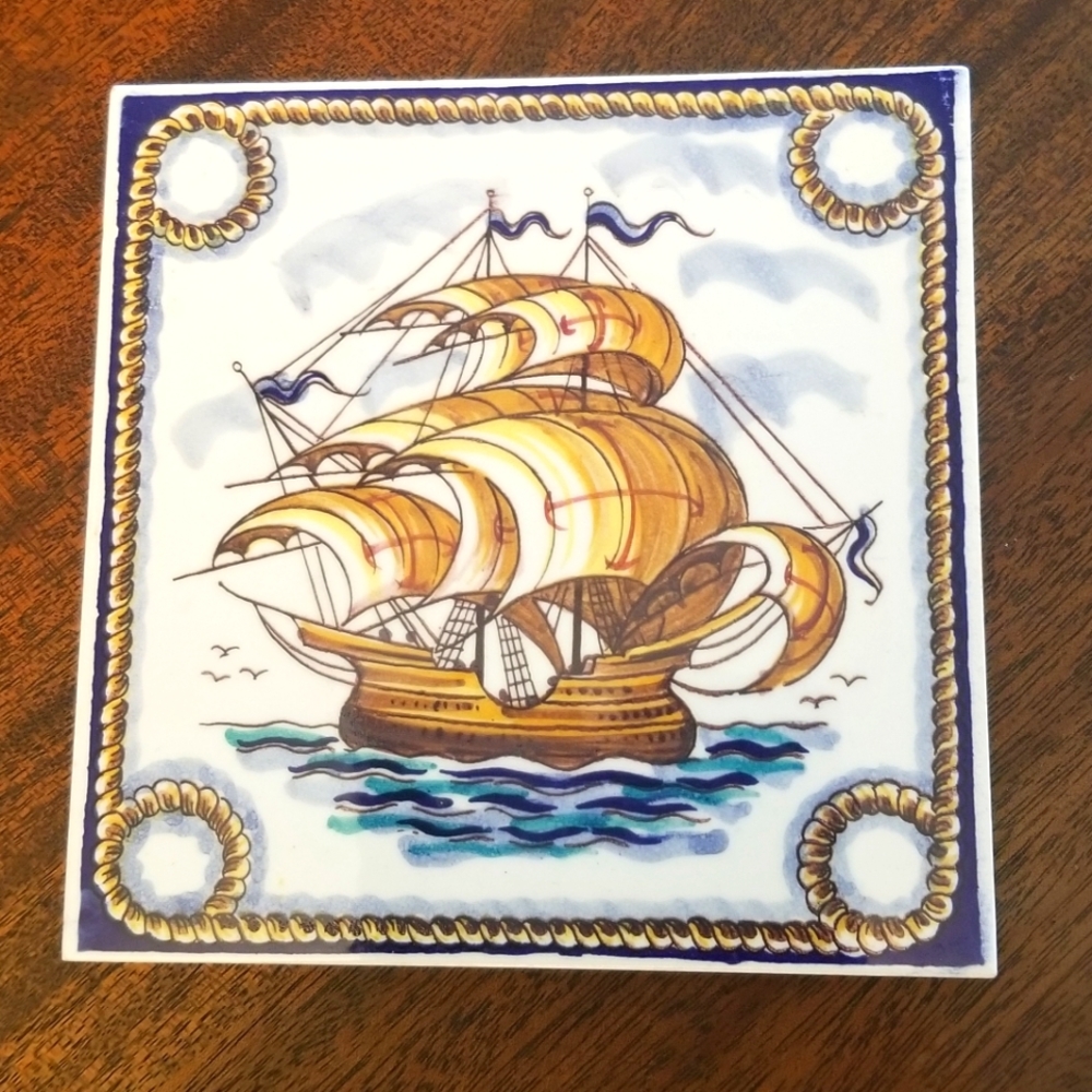 Tile-Hand Painted Caravele Ship Portugal